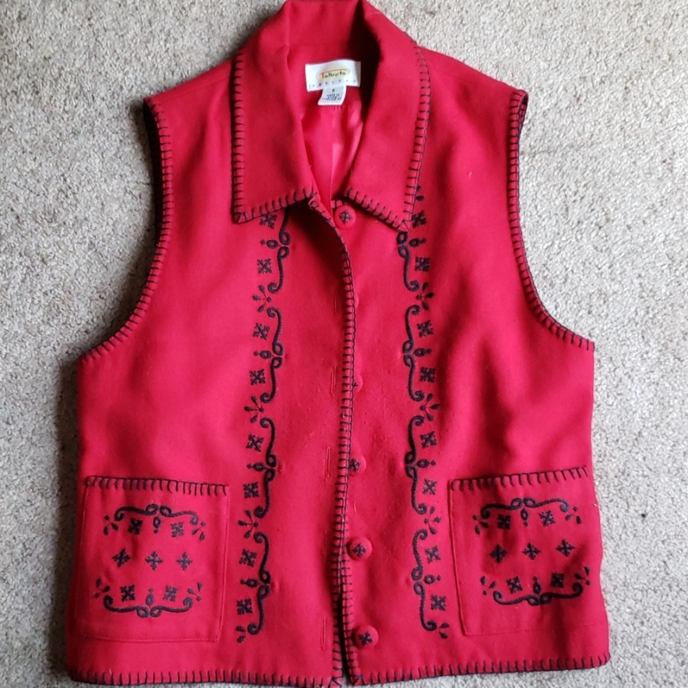 Talbots red embroidered wool vest